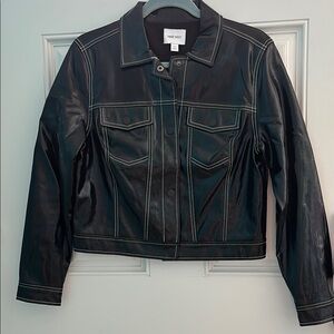 Nine West Black Leather Jacket with Contrast Stitching